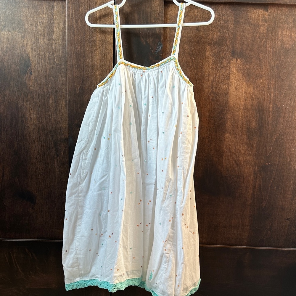 Charming White Kids Dress with Green Accents